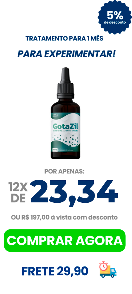 Um frasco de GotaZil, um suplemento alimentar de 30ml com sabor de abacaxi em gotas.