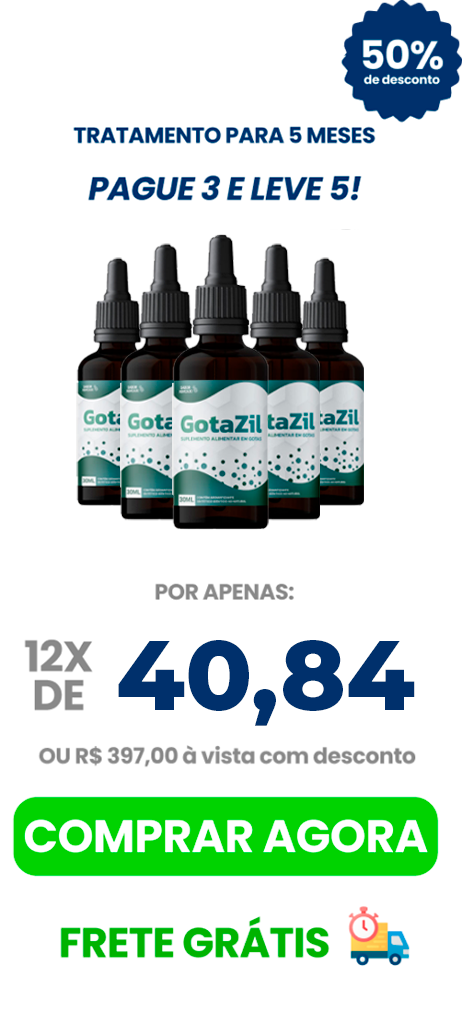 Cinco frascos de GotaZil, um suplemento alimentar de 30ml com sabor de abacaxi em gotas.