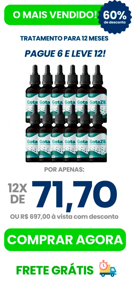 Doze frascos de GotaZil, um suplemento alimentar de 30ml com sabor de abacaxi em gotas.